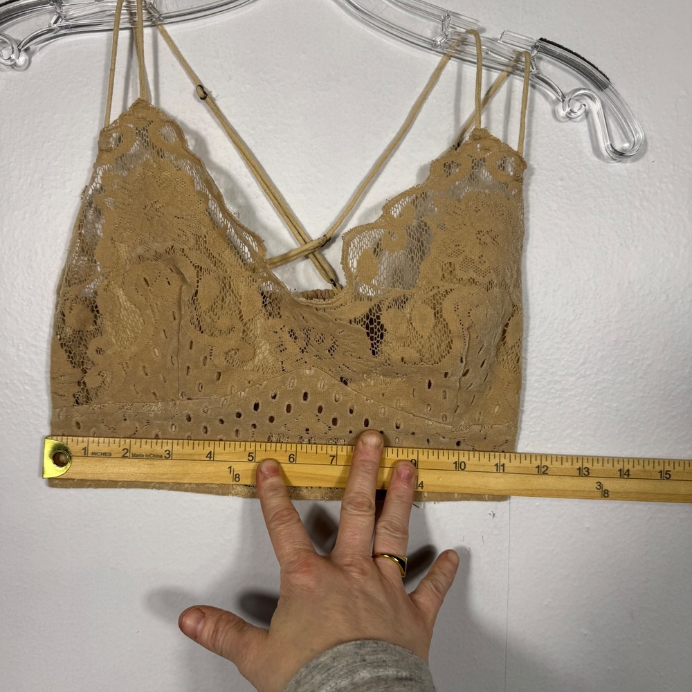 FP One Flocked Velvet Adella Bralette Lace Gold Taupe Size XS Feminine Coquette - Picture 7 of 10